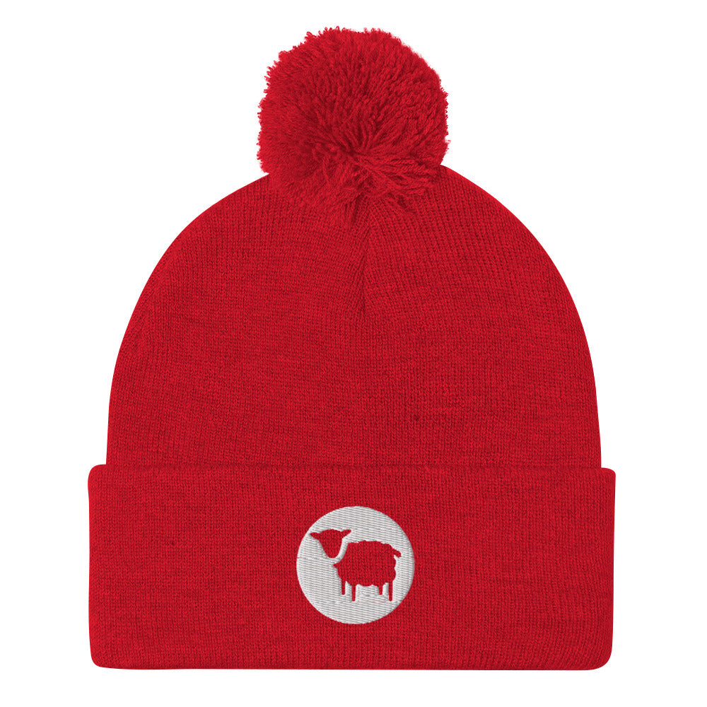 Sheep Pom-Pom Beanie - Red